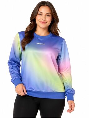 Ellesse Salute Women’s Ombre Sweatshirt Blue Rainbow Gradient Crewneck US 6